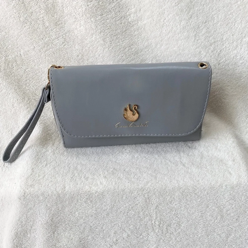 Gloria‎ Vanderbilt Wristlet Wallet Swan Logo Faux Leather Womens OS Gray